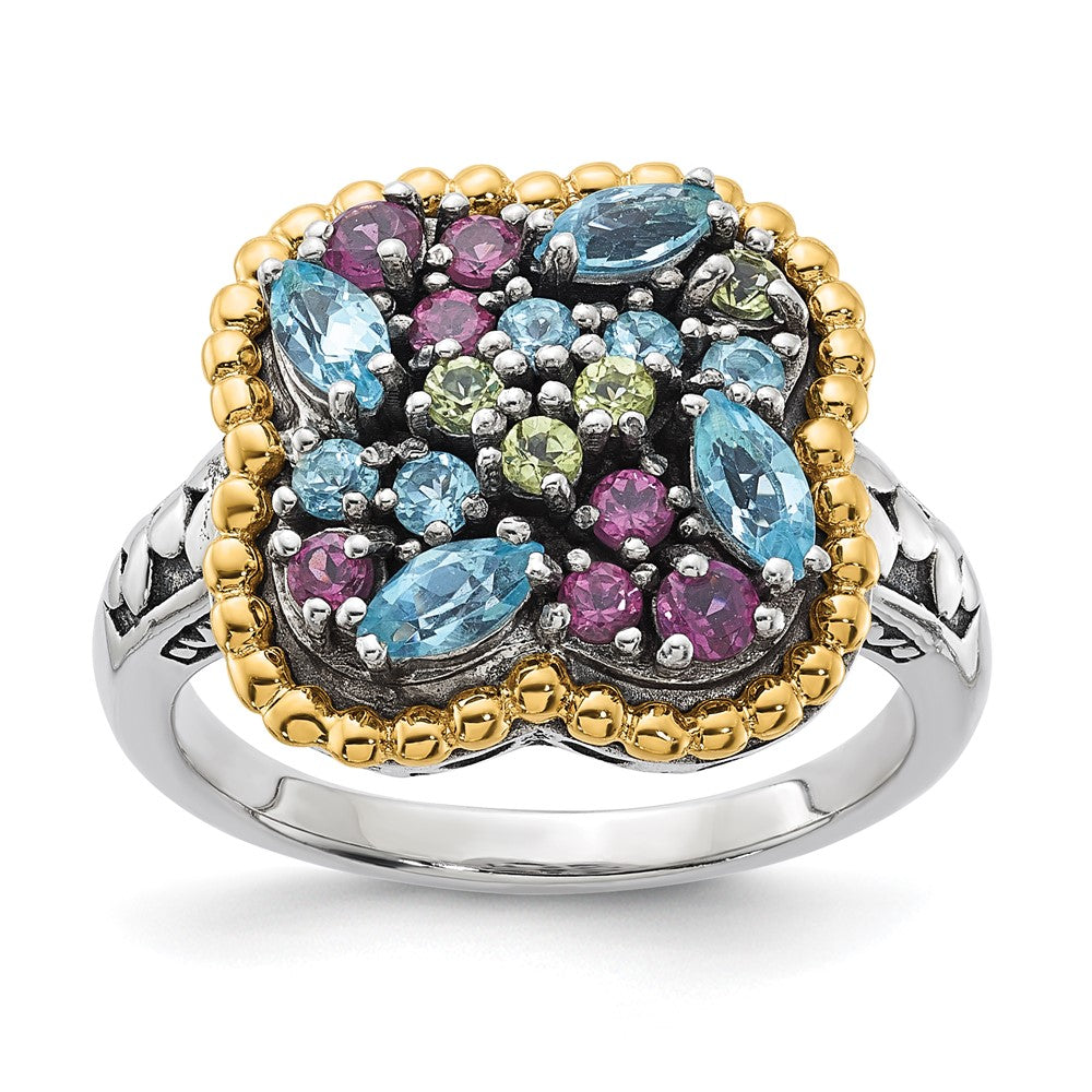 14K/Silver Two Tone Sterling Silver 14K Accent Multi Gemstone Ring