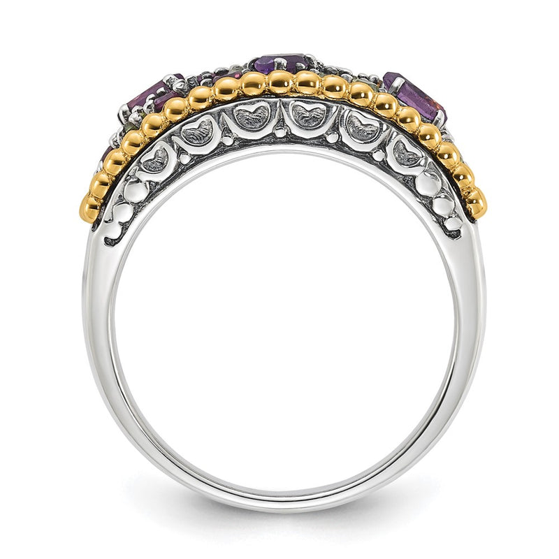 14K/Silver Two Tone Sterling Silver 14K Accent Multi Gemstone Ring (Size 8 Only)