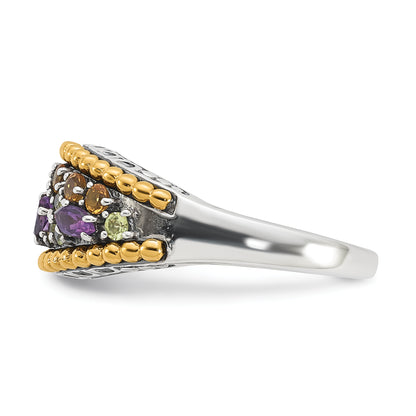14K/Silver Two Tone Sterling Silver 14K Accent Multi Gemstone Ring (Size 8 Only)