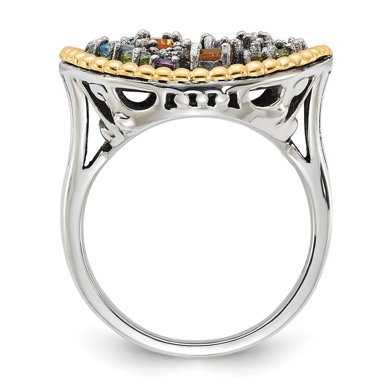 14K/Silver Two Tone Sterling Silver 14K Accent 1.88Tw Multi Gemstone Ring (Size 8 Only)