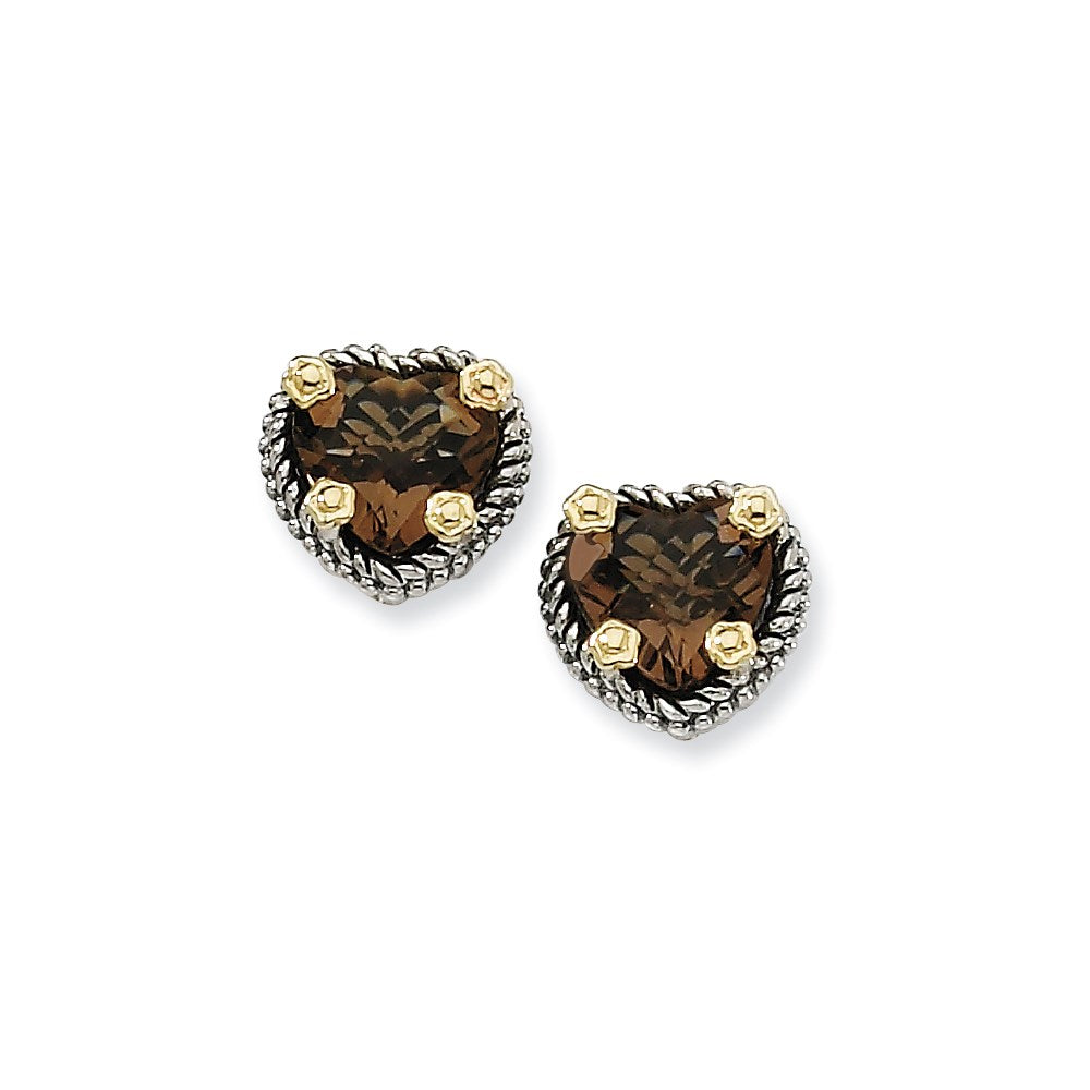 Sterling Silver w/14K/Silver Two-Tone Smoky Quartz Earrings
