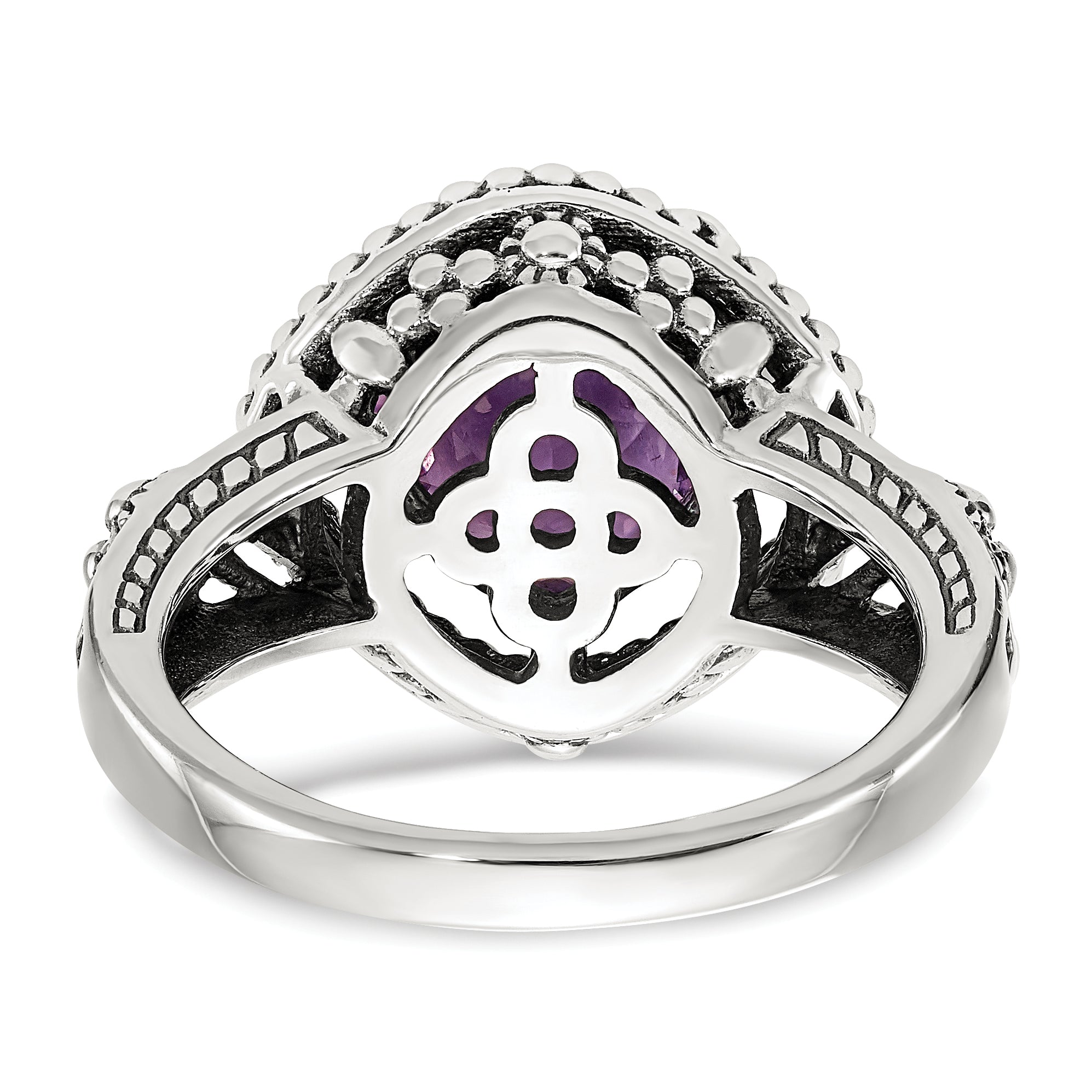 14K/Silver Two Tone Shey Couture Sterling Silver With 14K Accent Antiqued Checkerboard Cut Cushon Amethyst Ring