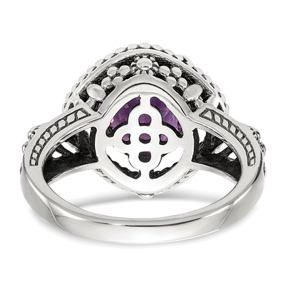 14K/Silver Two Tone Shey Couture Sterling Silver With 14K Accent Antiqued Checkerboard Cut Cushon Amethyst Ring