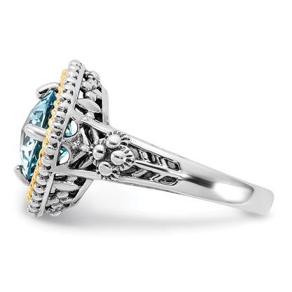14K/Silver Two Tone Sterling Silver 14K Accent Polished & Antiqued Swiss Blue Topaz Ring (Size 6 Only)