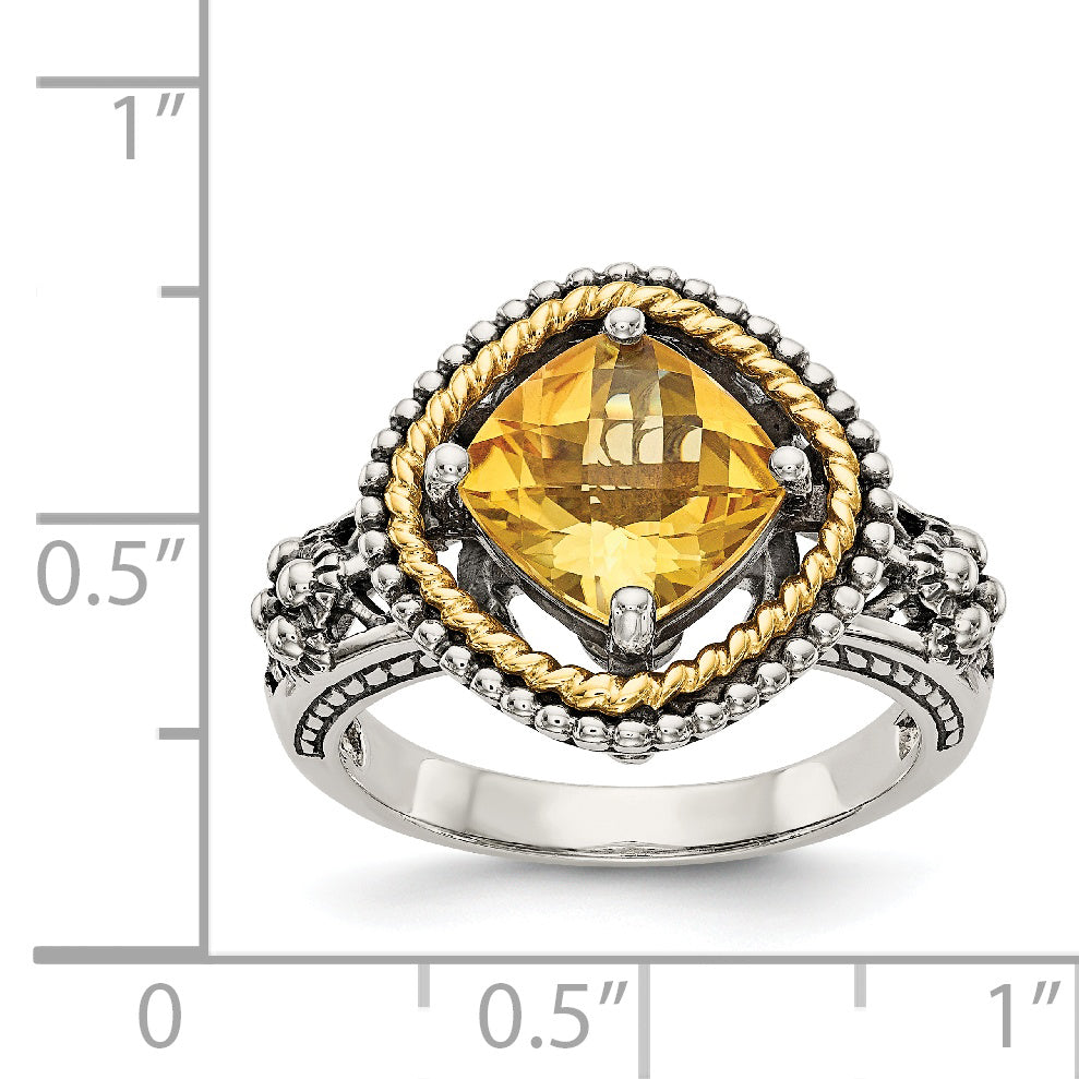 14K/Silver Two Tone Shey Couture Sterling Silver With 14K Accent Antiqued Cushion Citrine Ring