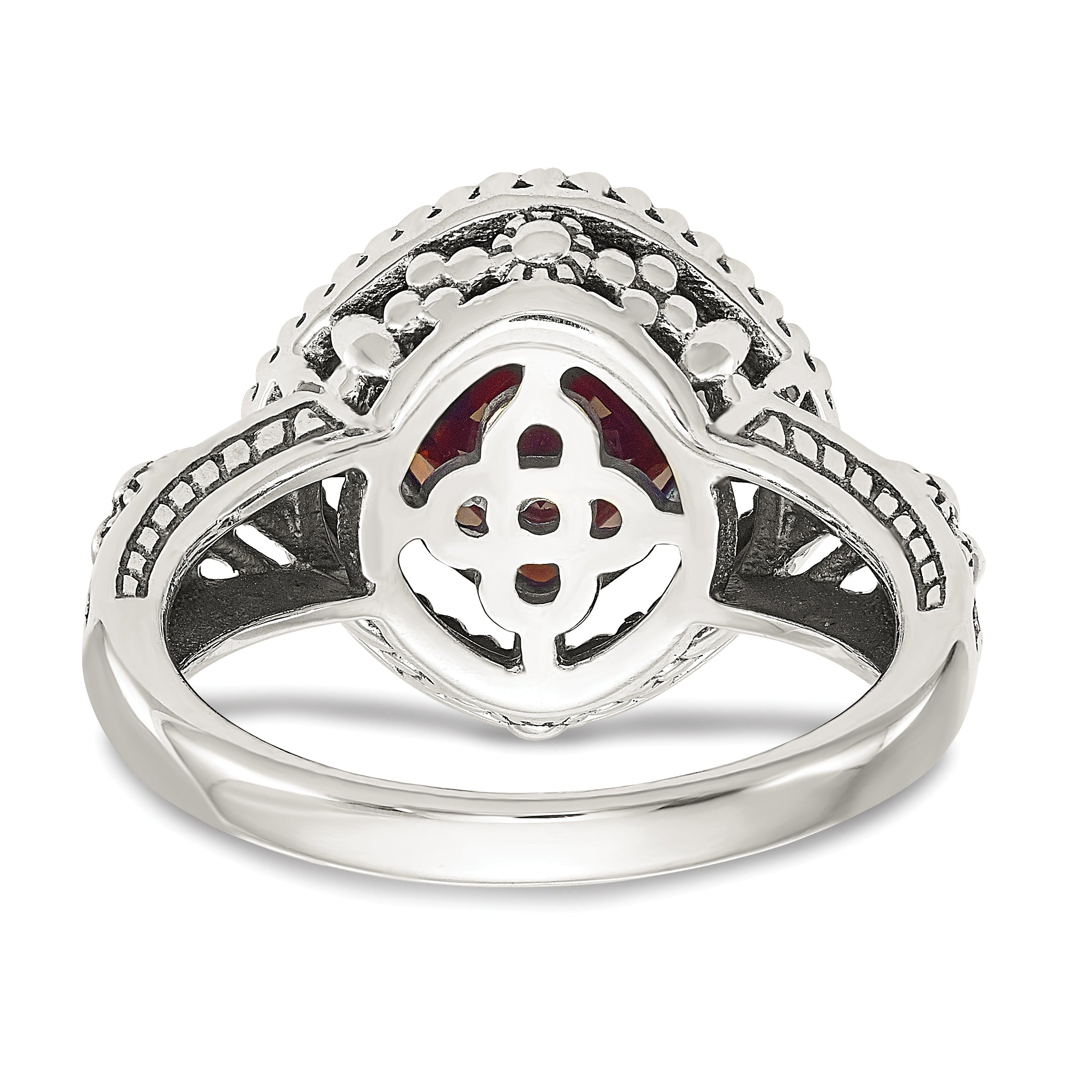 14K/Silver Two Tone Shey Couture Sterling Silver With 14K Accent Antiqued Checkerboard Cushion Garnet Ring