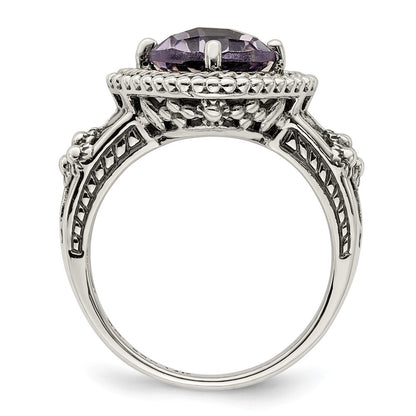14K/Silver Two Tone Shey Couture Sterling Silver With 14K Accent Antiqued Cushion Pink Quartz Ring