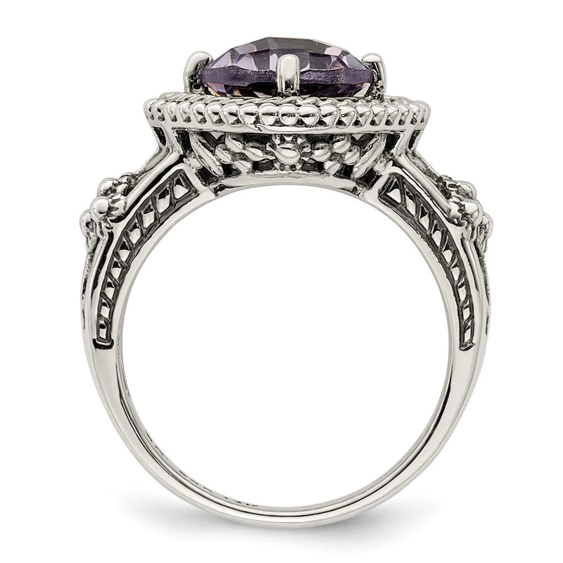 14K/Silver Two Tone Shey Couture Sterling Silver With 14K Accent Antiqued Cushion Pink Quartz Ring