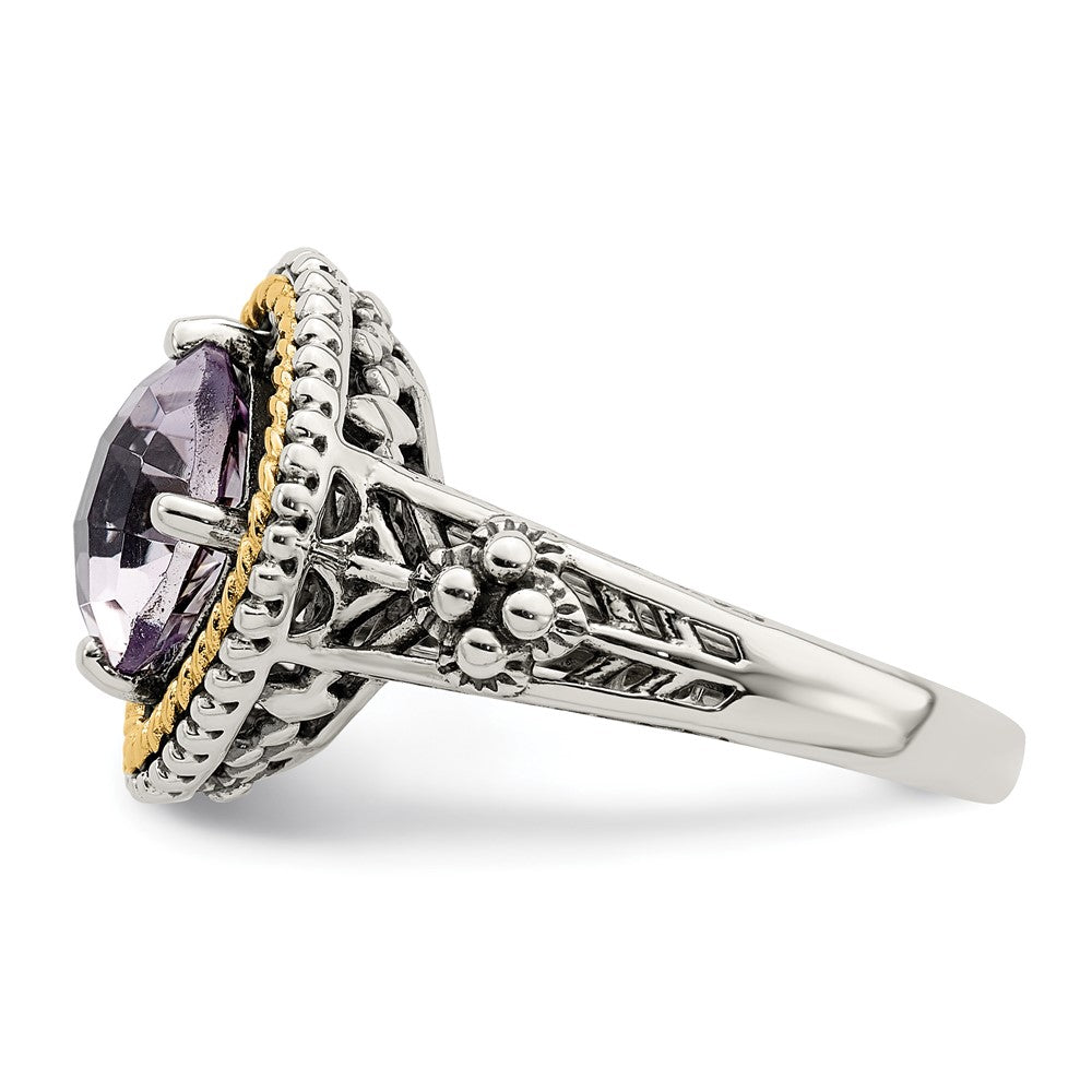 14K/Silver Two Tone Shey Couture Sterling Silver With 14K Accent Antiqued Cushion Pink Quartz Ring