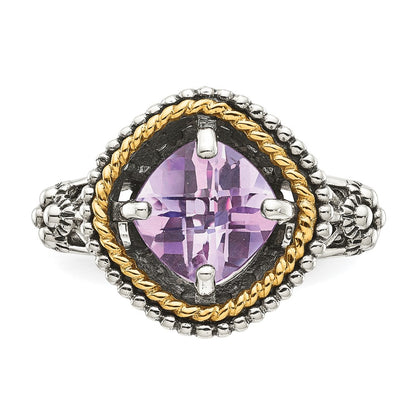 14K/Silver Two Tone Shey Couture Sterling Silver With 14K Accent Antiqued Cushion Pink Quartz Ring