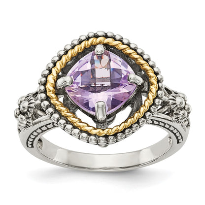14K/Silver Two Tone Shey Couture Sterling Silver With 14K Accent Antiqued Cushion Pink Quartz Ring