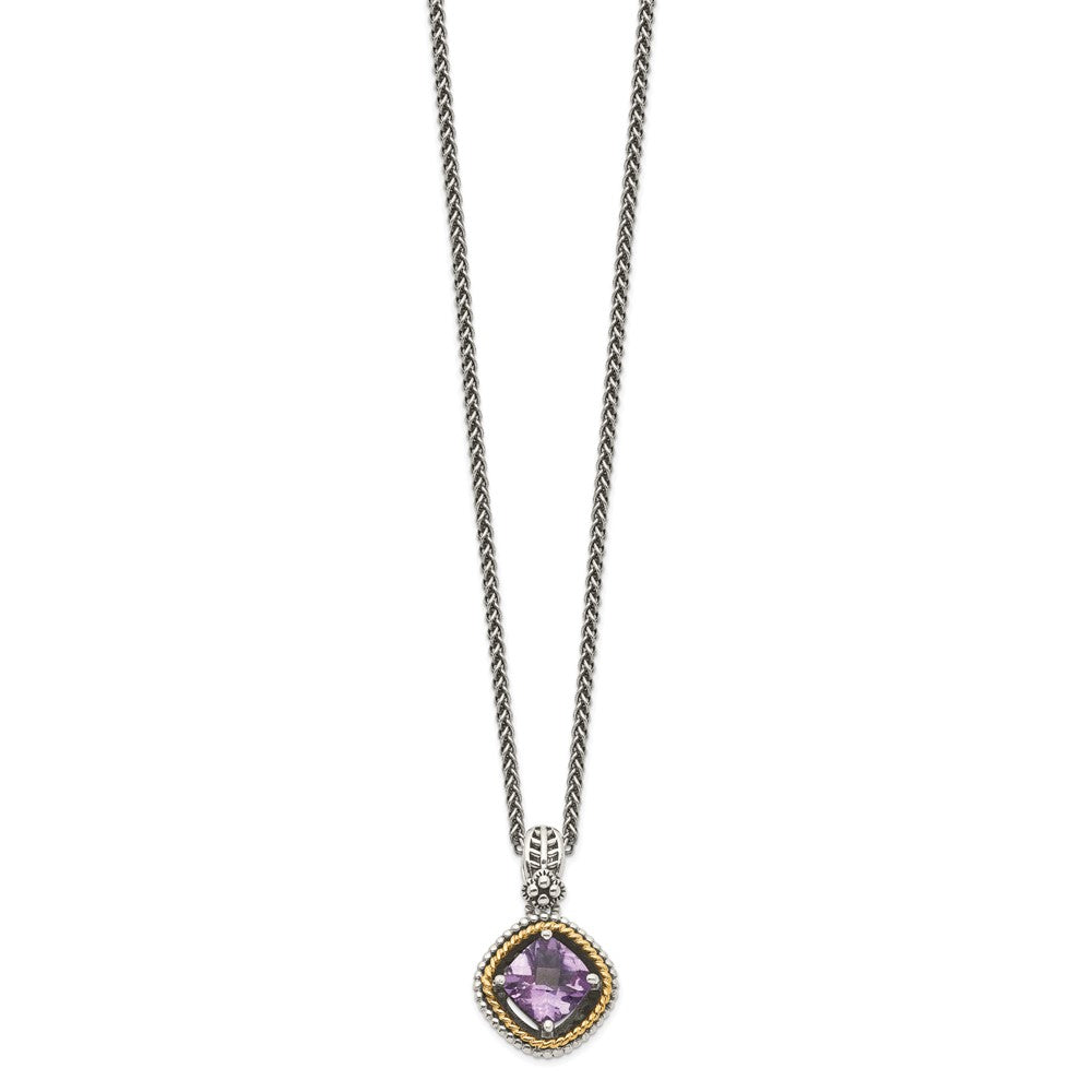 14K/Silver Two Tone Shey Couture Sterling Silver With 14K Accent 18 Inch Antiqued Cushion Amethyst Necklace