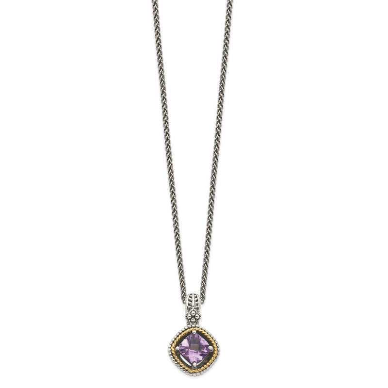 14K/Silver Two Tone Shey Couture Sterling Silver With 14K Accent 18 Inch Antiqued Cushion Amethyst Necklace