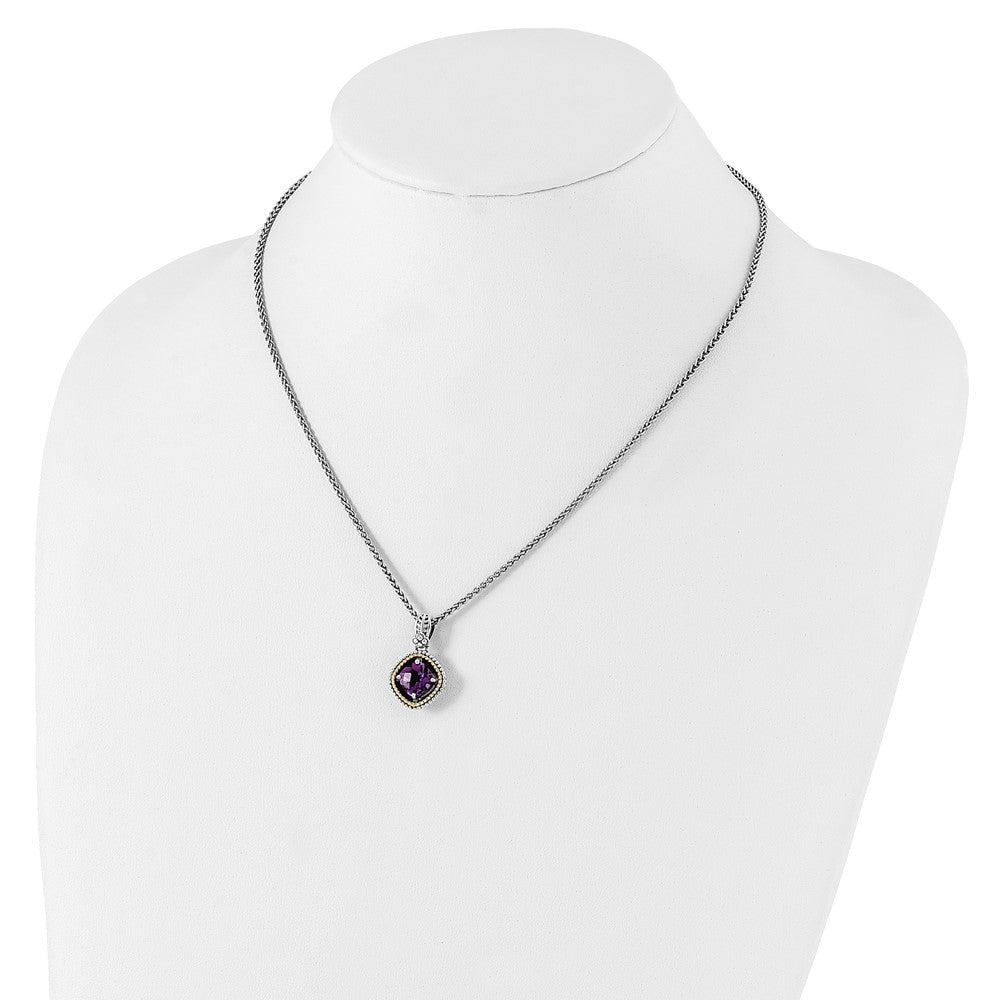 14K/Silver Two Tone Shey Couture Sterling Silver With 14K Accent 18 Inch Antiqued Cushion Amethyst Necklace