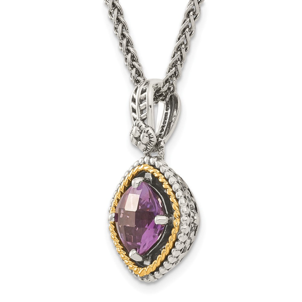 14K/Silver Two Tone Shey Couture Sterling Silver With 14K Accent 18 Inch Antiqued Cushion Amethyst Necklace