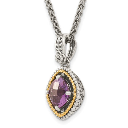 14K/Silver Two Tone Shey Couture Sterling Silver With 14K Accent 18 Inch Antiqued Cushion Amethyst Necklace