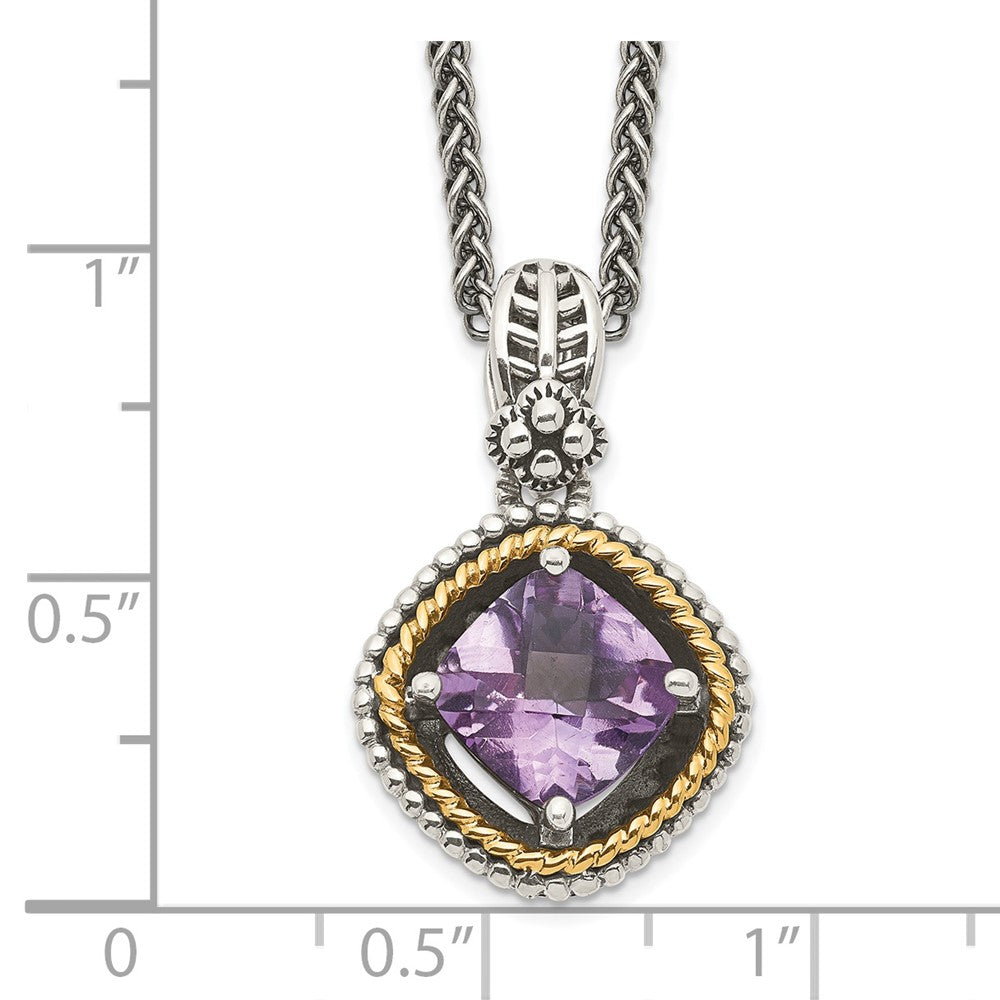14K/Silver Two Tone Shey Couture Sterling Silver With 14K Accent 18 Inch Antiqued Cushion Amethyst Necklace