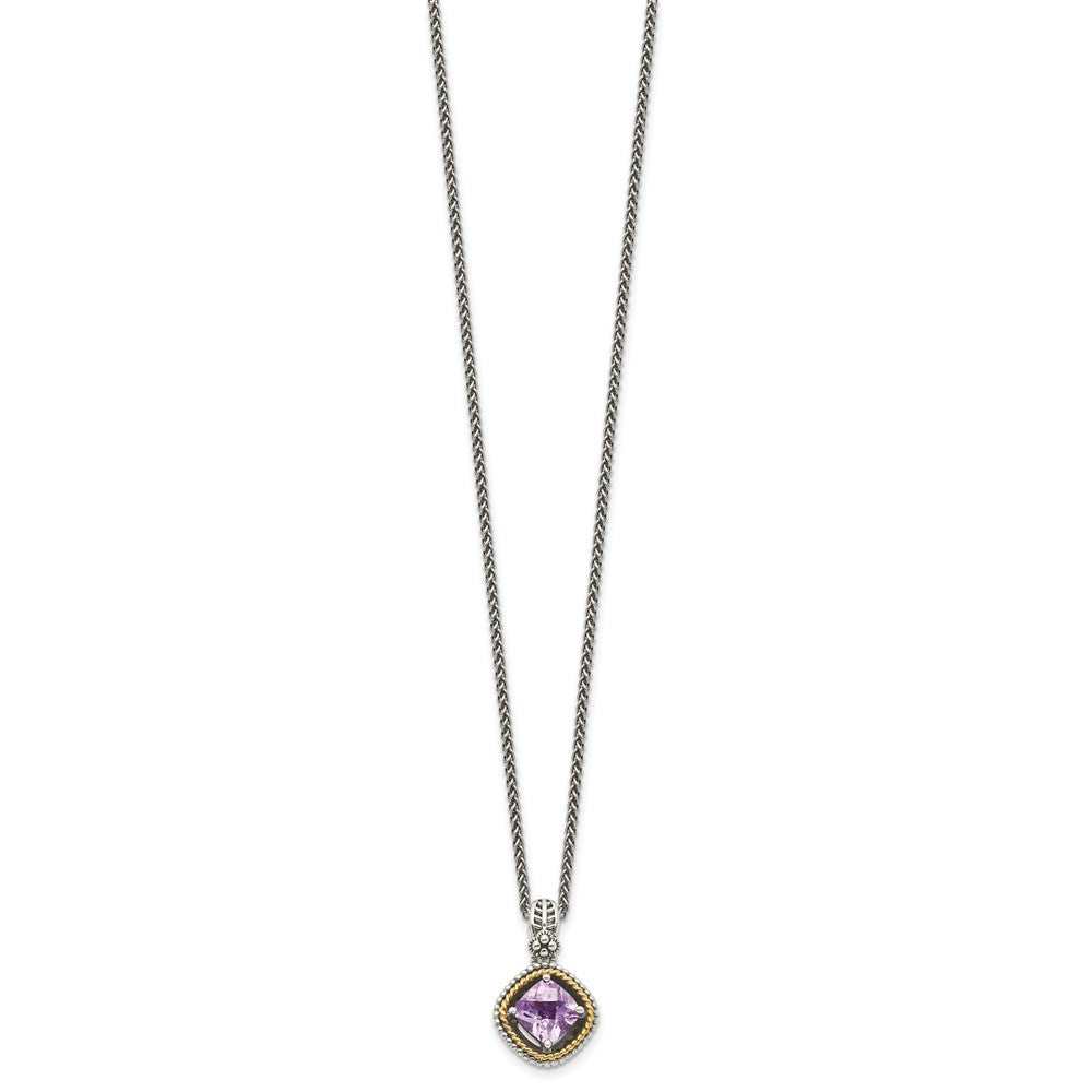 14K/Silver Two Tone Shey Couture Sterling Silver With 14K Accent 18 Inch Antiqued Cushion Pink Quartz Necklace