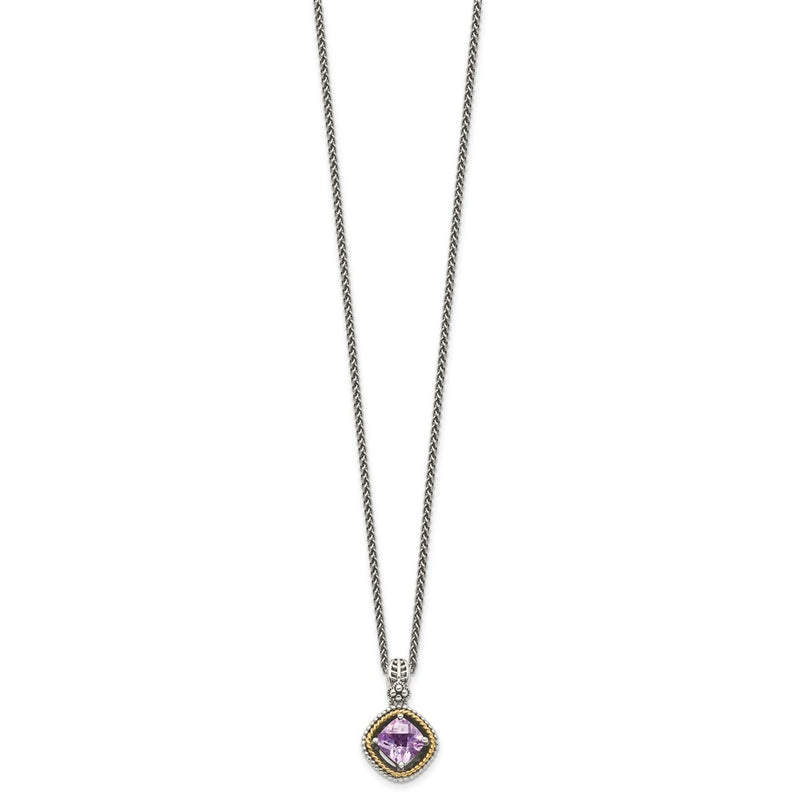 14K/Silver Two Tone Shey Couture Sterling Silver With 14K Accent 18 Inch Antiqued Cushion Pink Quartz Necklace