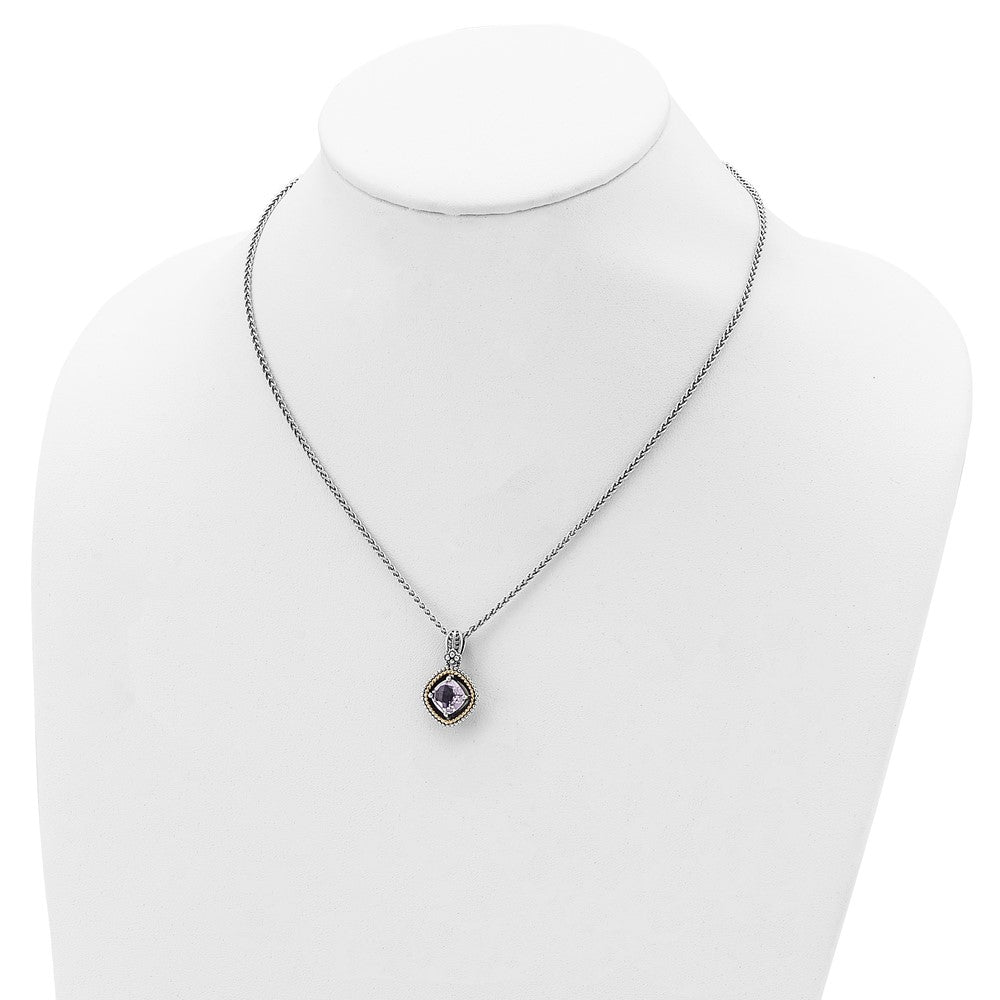 14K/Silver Two Tone Shey Couture Sterling Silver With 14K Accent 18 Inch Antiqued Cushion Pink Quartz Necklace