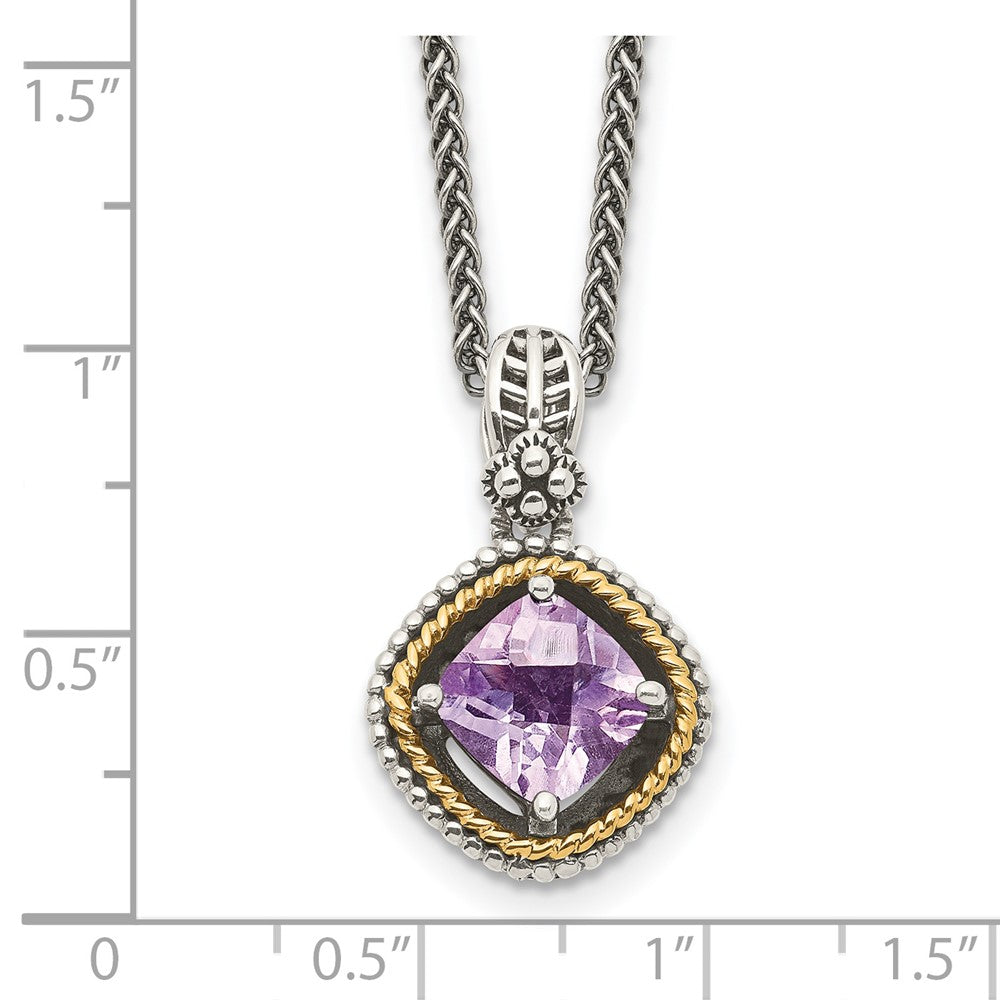 14K/Silver Two Tone Shey Couture Sterling Silver With 14K Accent 18 Inch Antiqued Cushion Pink Quartz Necklace