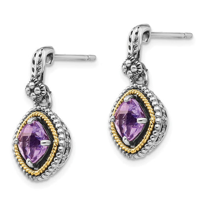 14K/Silver Two Tone Sterling Silver 14K Pink Quartz Earrings