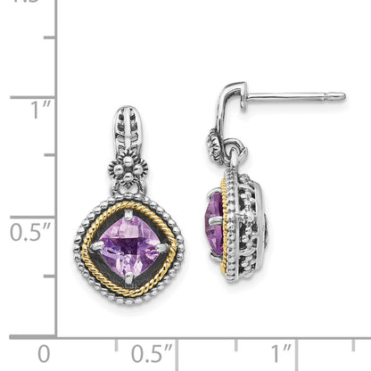 14K/Silver Two Tone Sterling Silver 14K Pink Quartz Earrings
