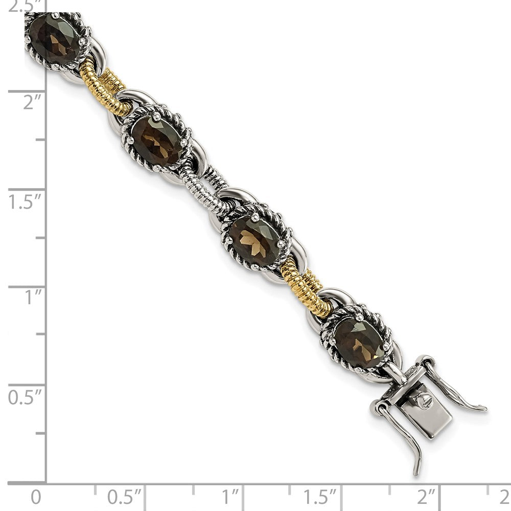 14K/Silver Two Tone Sterling Silver 14K Accent Antiqued Smoky Quartz Bracelet