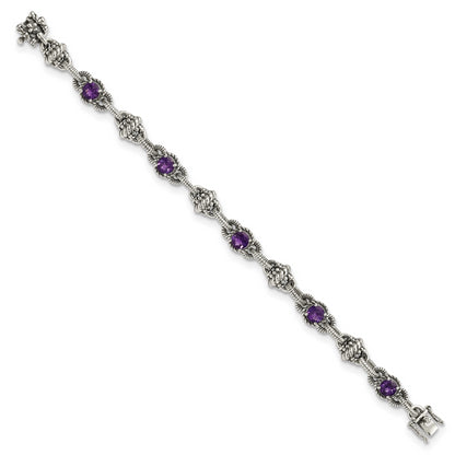Sterling Silver Shey Couture Antiqued 7.75 Inch Round Amethyst Bracelet