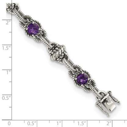 Sterling Silver Shey Couture Antiqued 7.75 Inch Round Amethyst Bracelet