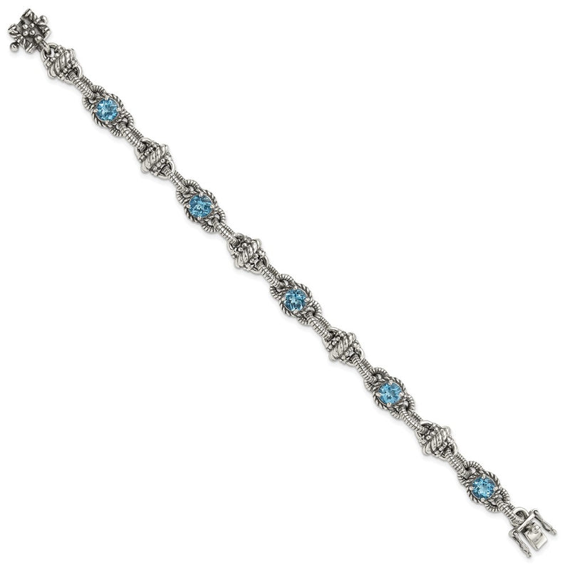 Sterling Silver Shey Couture Antiqued 7.75 Inch Round Swiss Blue Topaz Bracelet