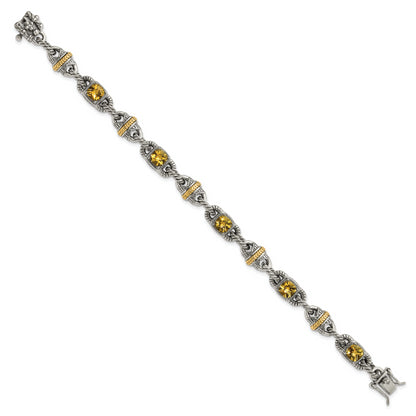 14K/Silver Two Tone Sterling Silver 14Ky Accent Polished & Antiqued Citrine Bracelet