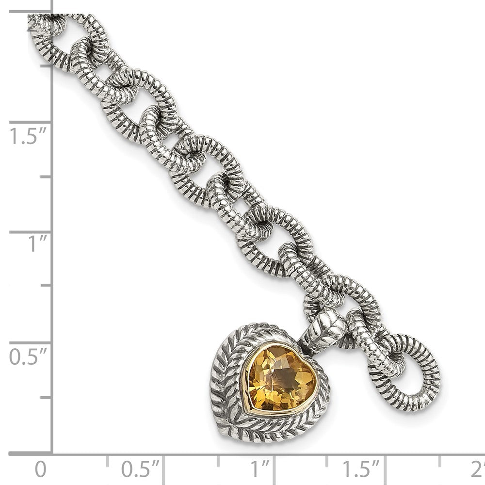 Sterling Silver Antiqued w/14K/Silver Two-Tone Citrine Heart Bracelet