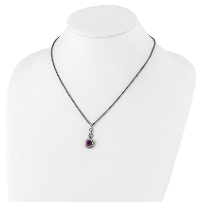 Sterling Silver Shey Couture Gold Tone Flash Plated 18 Inch Antiqued Round Bezel Amethyst Necklace
