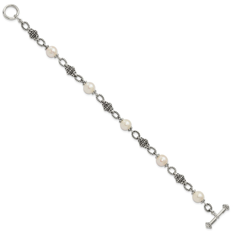 Sterling Silver Shey Couture 8 Inch Antiqued 8.5mm Freshwater Cultured Pearl Bracelet