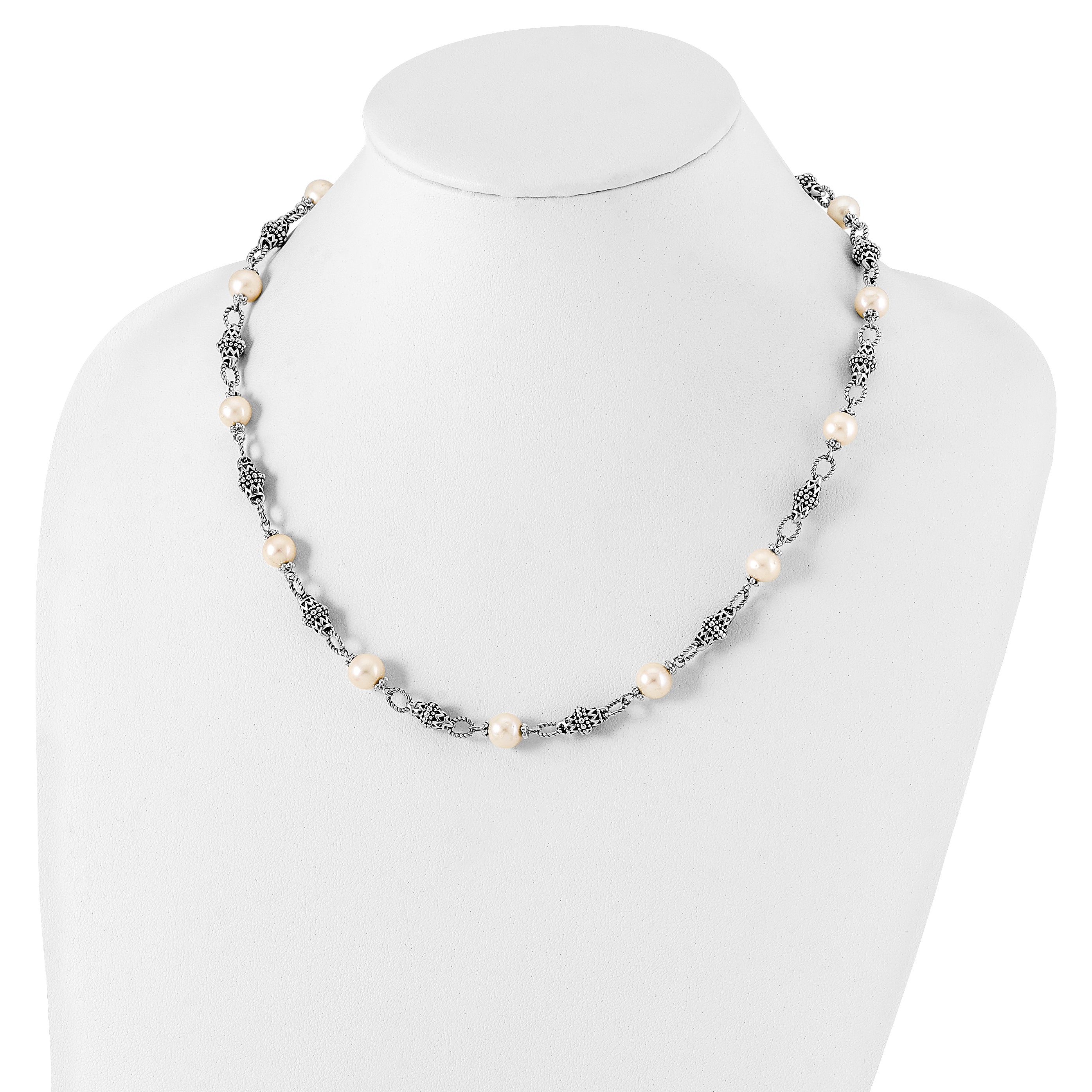 Sterling Silver Shey Couture 20 Inch Antiqued 8 8.5mm Freshwater Cultured Pearl Necklace