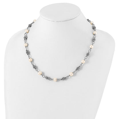 Sterling Silver Shey Couture 20 Inch Antiqued 8 8.5mm Freshwater Cultured Pearl Necklace