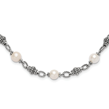 Sterling Silver Shey Couture 20 Inch Antiqued 8 8.5mm Freshwater Cultured Pearl Necklace