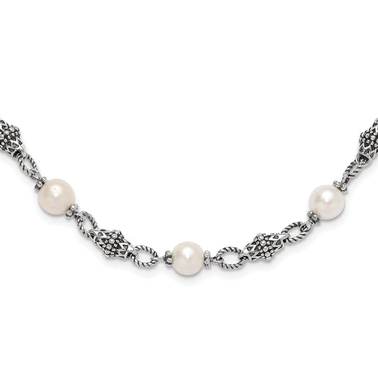 Sterling Silver Shey Couture 20 Inch Antiqued 8 8.5mm Freshwater Cultured Pearl Necklace
