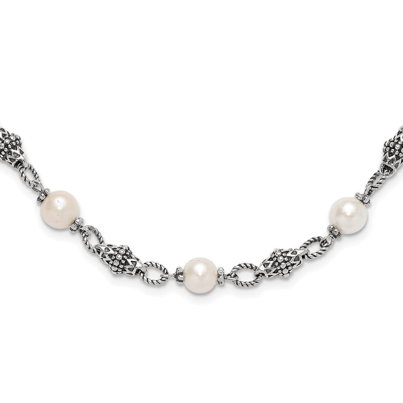 Sterling Silver Shey Couture 20 Inch Antiqued 8 8.5mm Freshwater Cultured Pearl Necklace