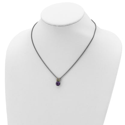 14K/Silver Two Tone Shey Couture Sterling Silver With 14K Accent 18 Inch Antiqued Cushion 1.85 Amethyst And .21 Peridot Necklace