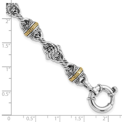 14K/Silver Two Tone Sterling Silver 14K Accent Antiqued Fancy Link Bracelet