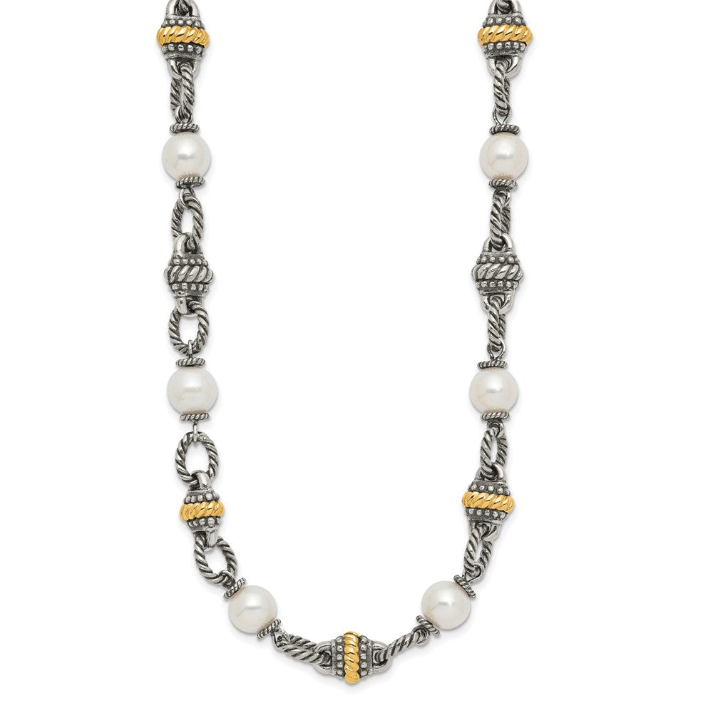 14K/Silver Two Tone Shey Couture Sterling Silver With 14K Accent 18 Inch Antiqued 8mm Freshwater Cultured Pearl Necklace