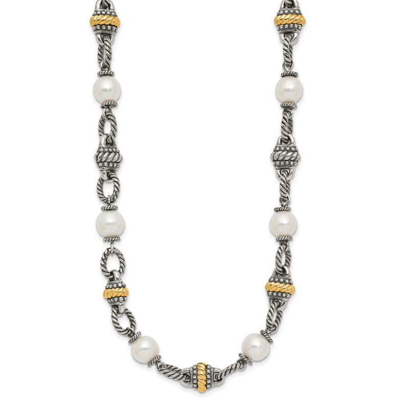 14K/Silver Two Tone Shey Couture Sterling Silver With 14K Accent 18 Inch Antiqued 8mm Freshwater Cultured Pearl Necklace