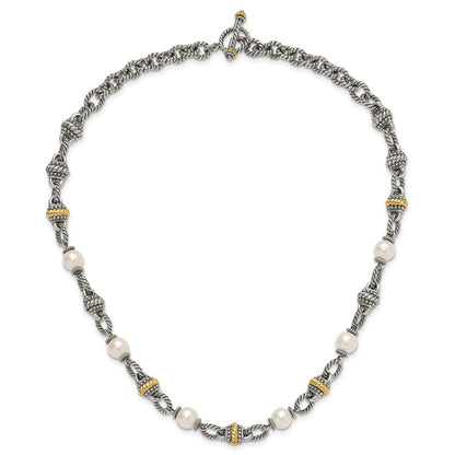 14K/Silver Two Tone Shey Couture Sterling Silver With 14K Accent 18 Inch Antiqued 8mm Freshwater Cultured Pearl Necklace