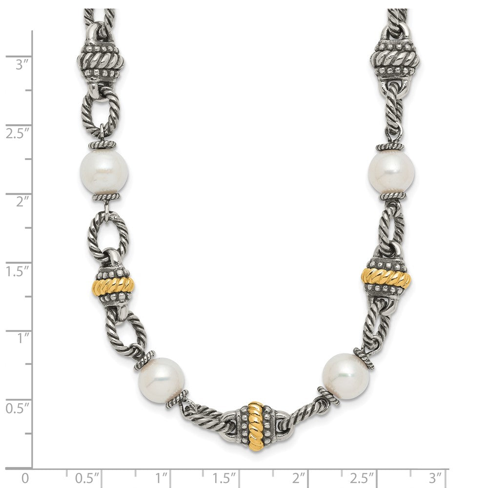 14K/Silver Two Tone Shey Couture Sterling Silver With 14K Accent 18 Inch Antiqued 8mm Freshwater Cultured Pearl Necklace