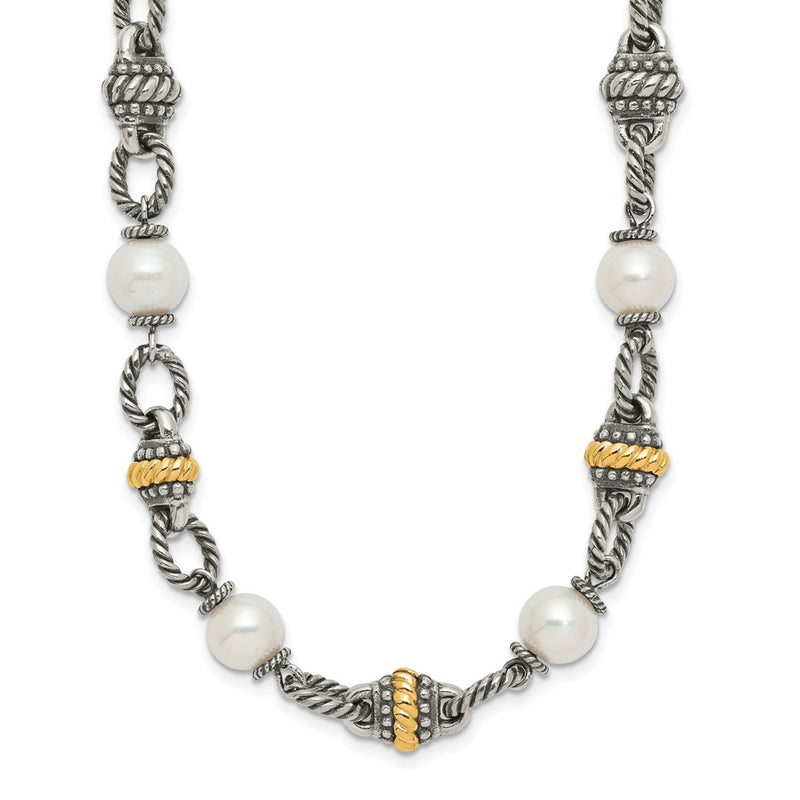 14K/Silver Two Tone Shey Couture Sterling Silver With 14K Accent 18 Inch Antiqued 8mm Freshwater Cultured Pearl Necklace