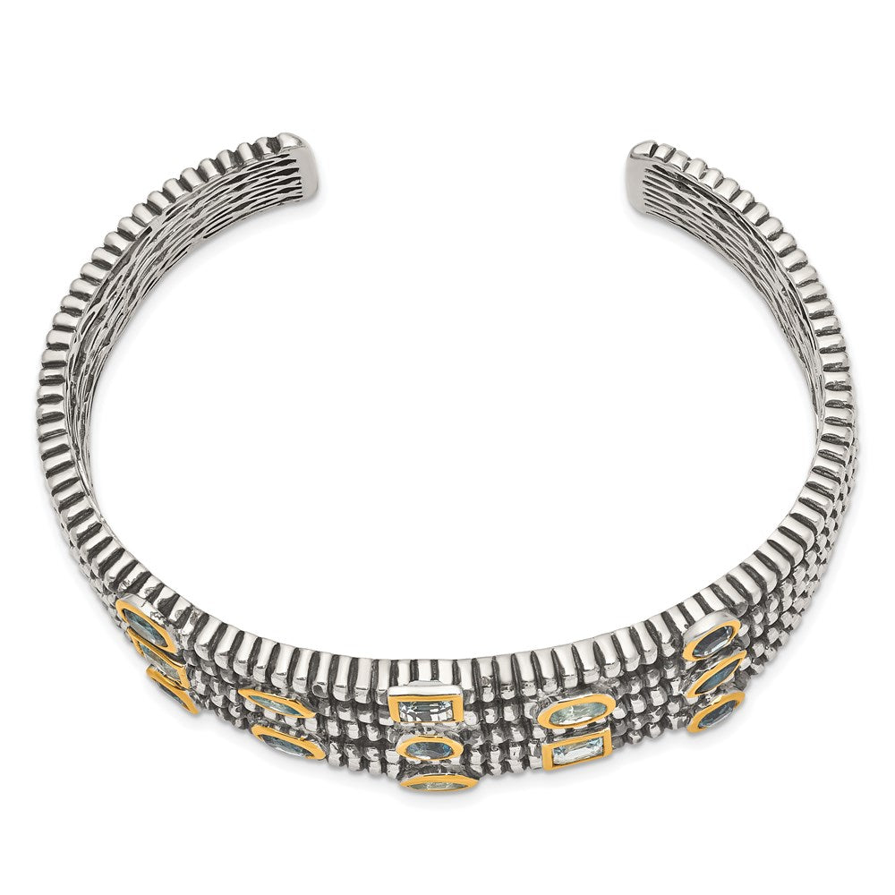 Sterling Silver Shey Couture Gold Tone Flash Plated Antiqued Bezel Sky Blue Swiss And London Topaz Cuff Bracelet