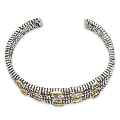 Sterling Silver Shey Couture Gold Tone Flash Plated Antiqued Bezel Sky Blue Swiss And London Topaz Cuff Bracelet