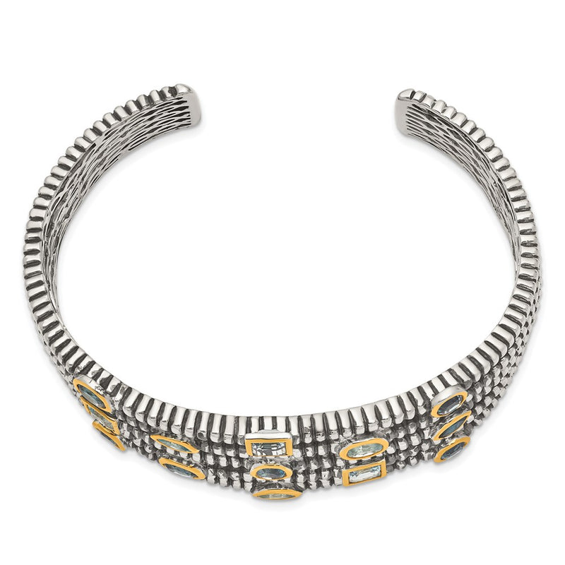 Sterling Silver Shey Couture Gold Tone Flash Plated Antiqued Bezel Sky Blue Swiss And London Topaz Cuff Bracelet